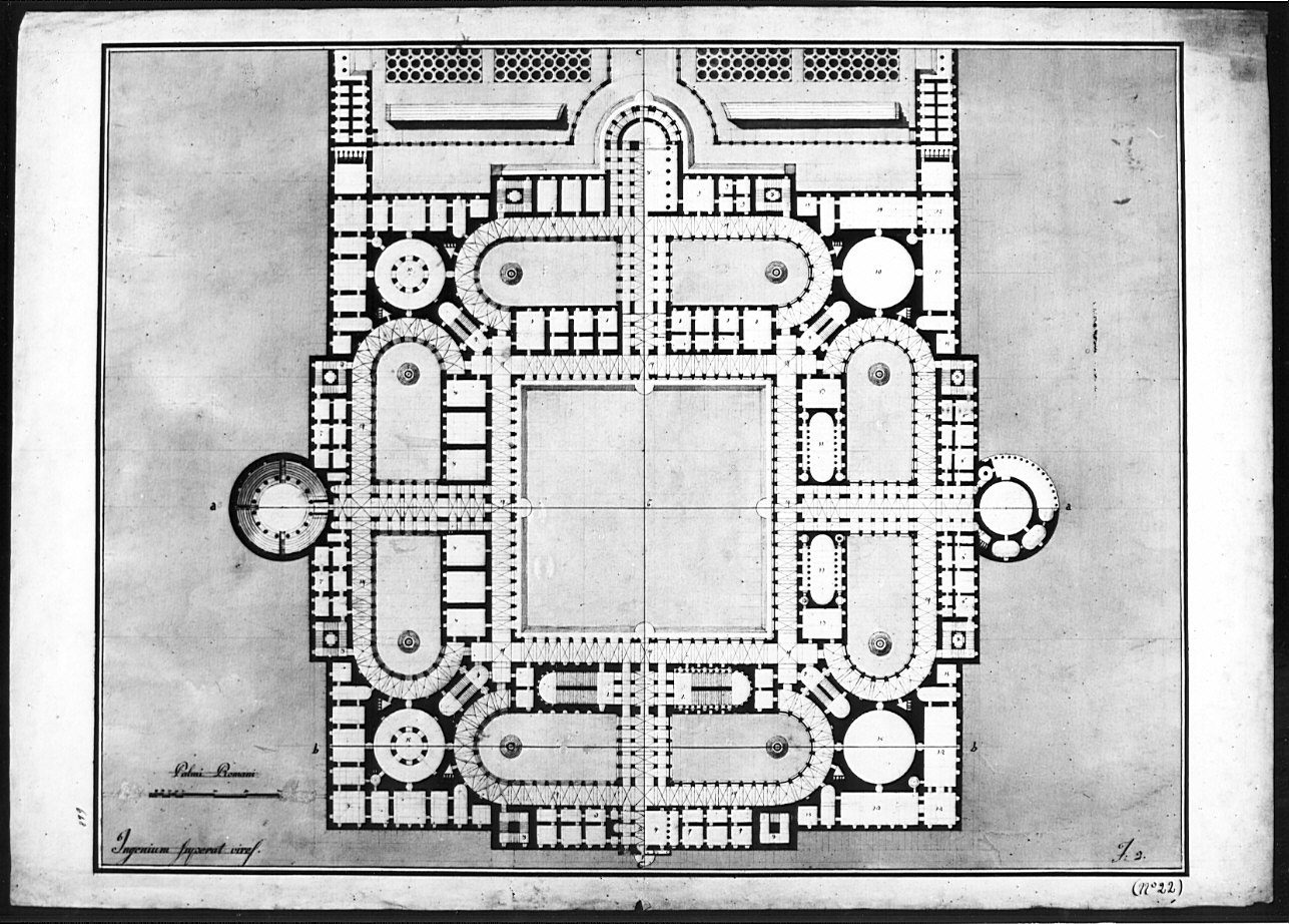 pianta, architettura: progetto per palazzo reale (disegno, opera isolata) - ambito italiano (sec. XIX)