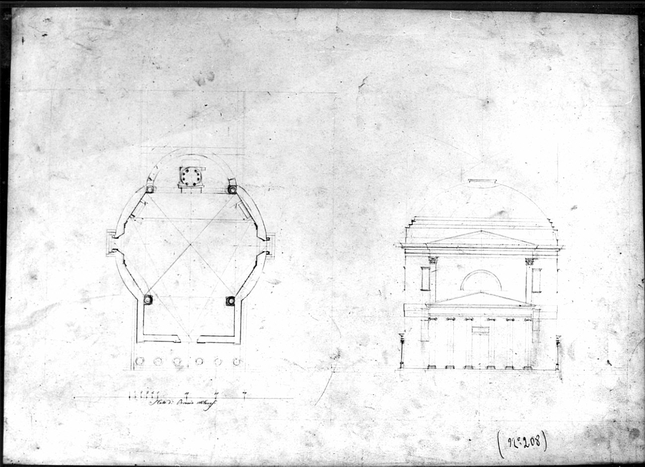 pianta e alzato, architettura: progetto per edificio (disegno, opera isolata) di Bovara Giuseppe (sec. XIX)