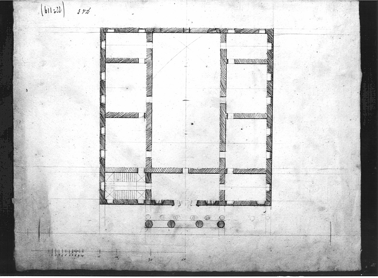 pianta, architettura: progetto per edificio (disegno, opera isolata) di Bovara Giuseppe (sec. XIX)