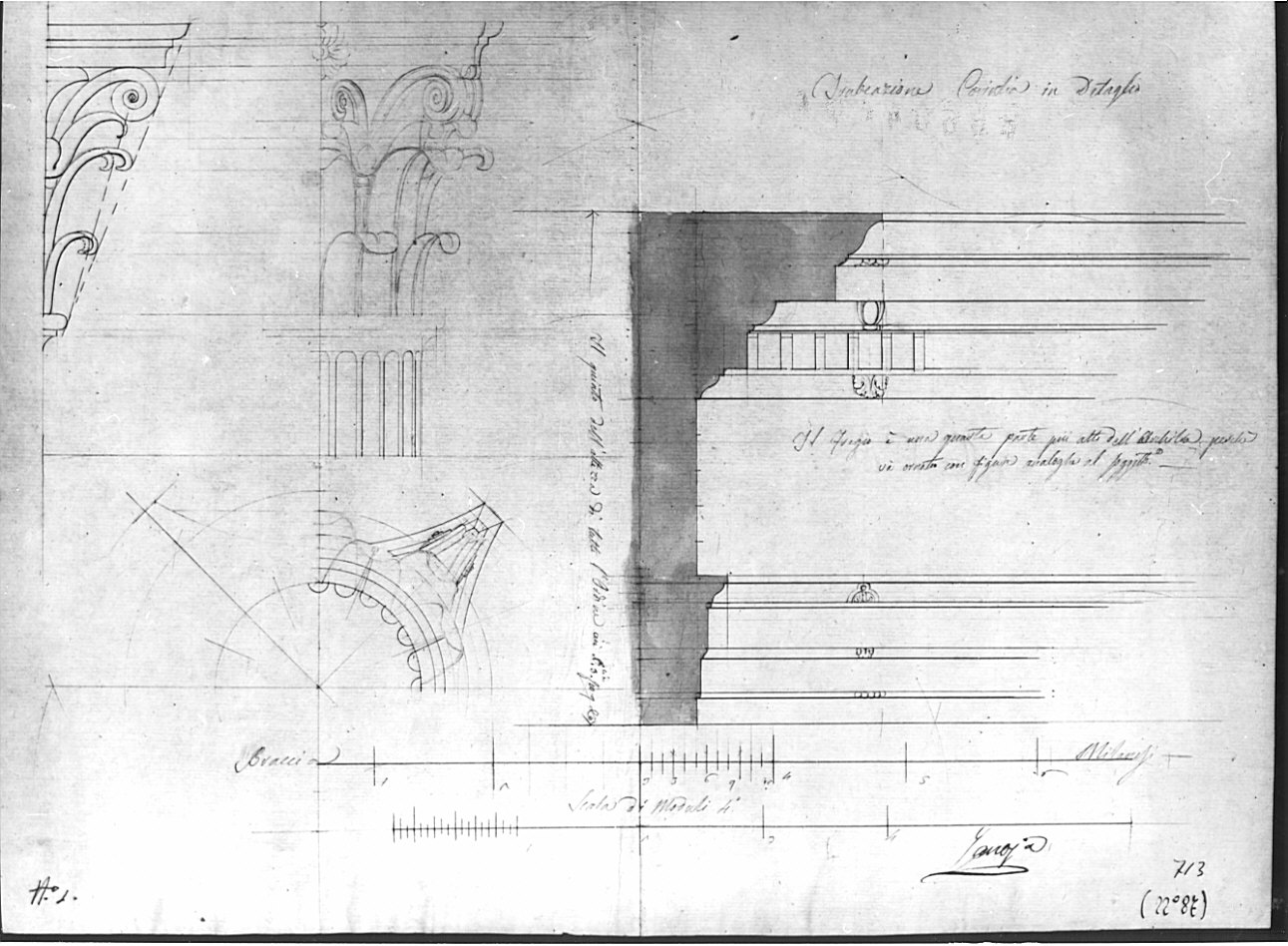 trabeazione corinzia, architettura: progetto per cappella (disegno, opera isolata) di Zanoja Giuseppe (sec. XIX)