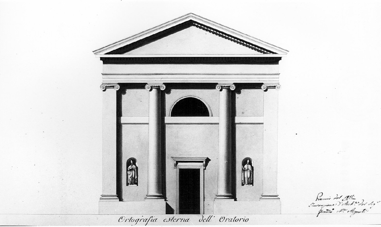 prospetto, architettura: progetto per oratorio (disegno, opera isolata) di Argenti Francesco M (sec. XIX)