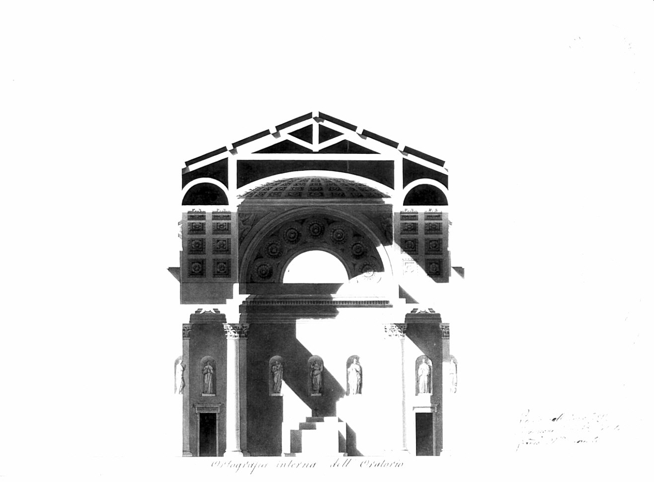sezione, architettura: progetto per oratorio (disegno, opera isolata) di Argenti Francesco M (sec. XIX)