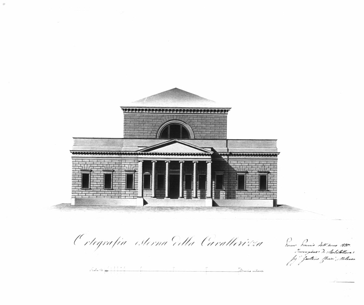 prospetto, architettura: progetto per cavallerizza (disegno, opera isolata) di Clerici Gaetano (sec. XIX)