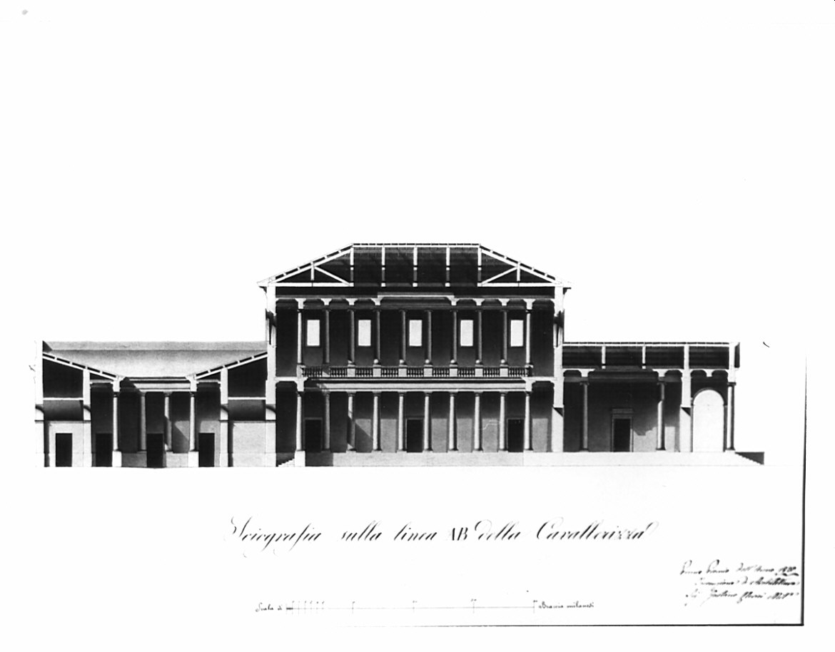 sezione, architettura: progetto per cavallerizza (disegno, opera isolata) di Clerici Gaetano (sec. XIX)