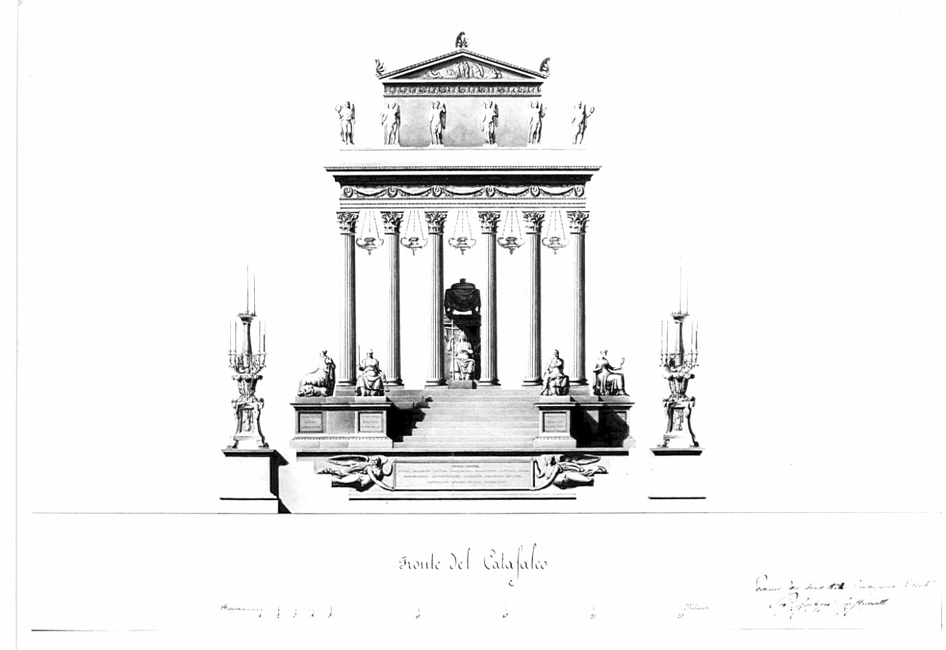 planimetria, architettura: progetto per catafalco funebre (disegno, opera isolata) di Cristoforetti Giuseppe (sec. XIX)