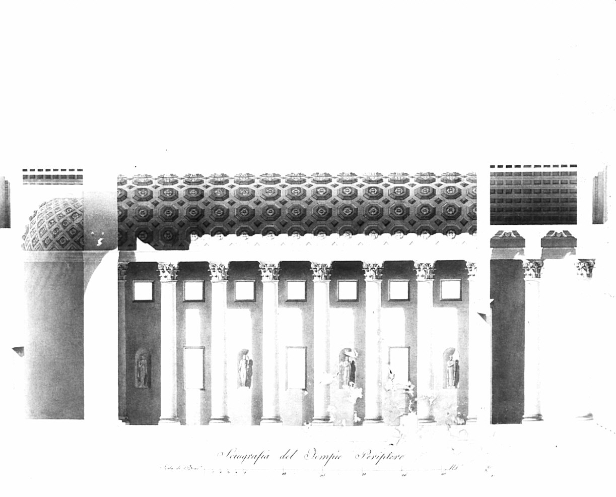 sezione, architettura: progetto per Tempio periptero di Vitruvio (disegno, opera isolata) di Pizagalli Felice (sec. XIX)