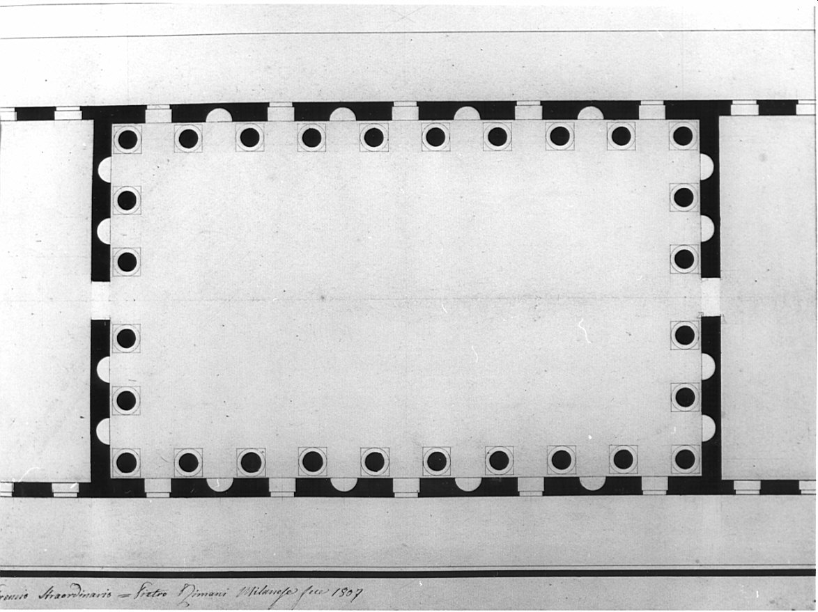 planimetria, architettura: ricostruzione di una sala corinzia eustila (disegno, opera isolata) di Rimani Pietro (sec. XIX)