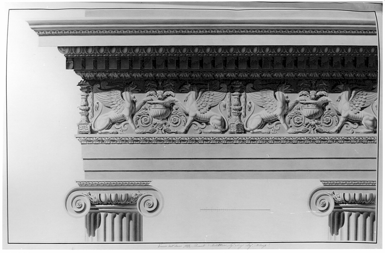 prospetto, architettura: rilievo di fregio ionico (disegno, opera isolata) di Bai Luigi (sec. XIX)