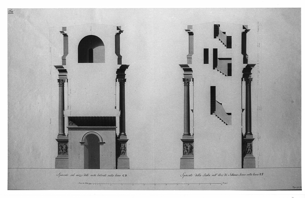 sezioni, architettura: rilievo dell'Arco di Settimio Severo (disegno, opera isolata) di Vergani Giovanni Battista (sec. XIX)