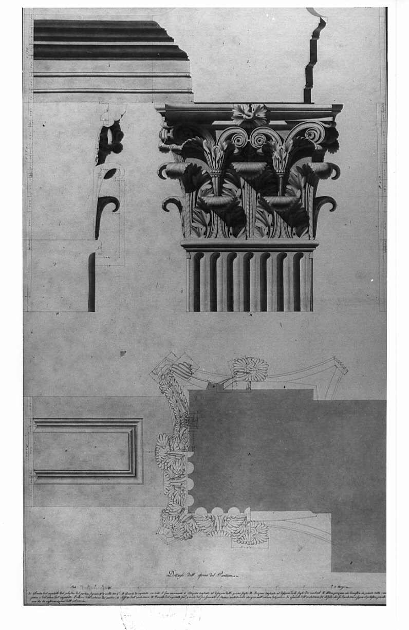 alzati e sezioni, architettura: rilievo del Pantheon (disegno, opera isolata) di Bianconi Giacomo (sec. XIX)