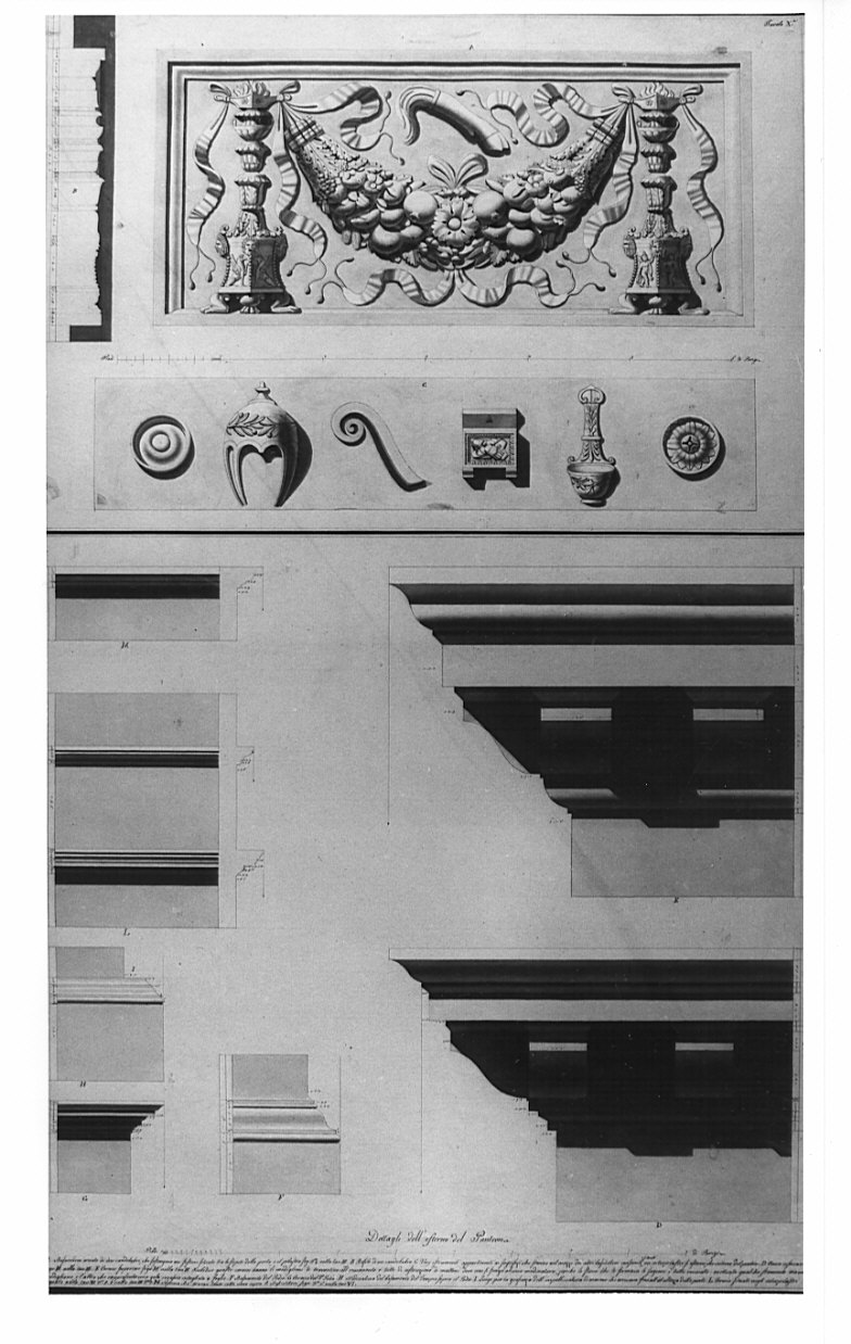 alzati e profili, architettura: rilievo del Pantheon (disegno, opera isolata) di Bianconi Giacomo (sec. XIX)