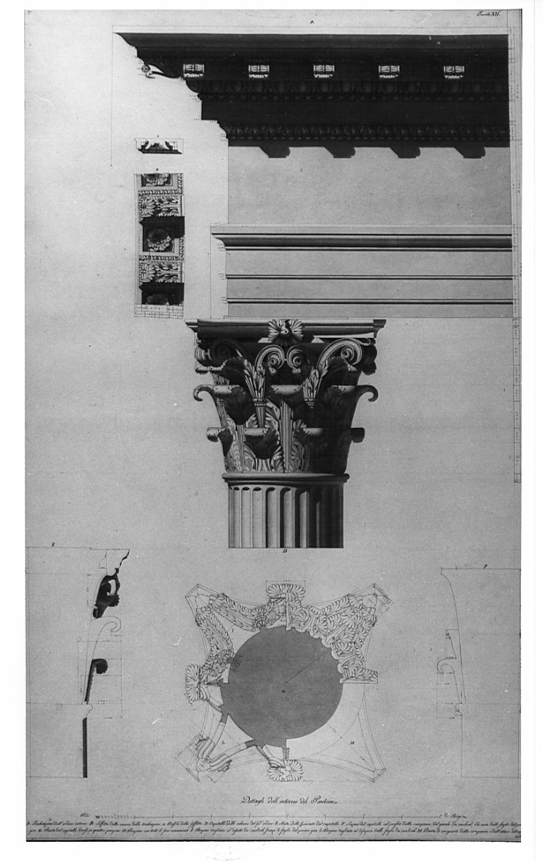 alzati e sezioni, architettura: rilievo del Pantheon (disegno, opera isolata) di Bianconi Giacomo (sec. XIX)