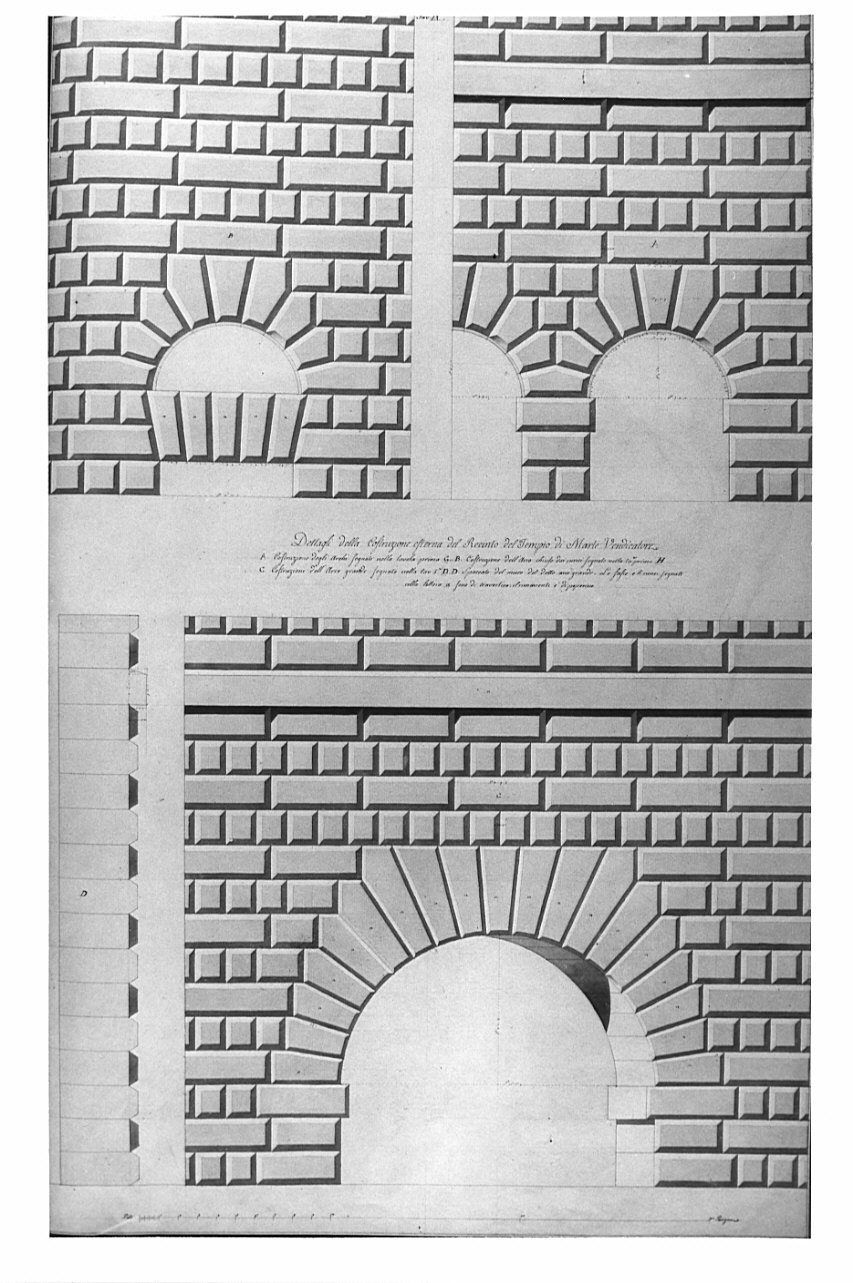alzati, architettura: ricostruzione del Tempio di Marte Vendicatore nel Foro di Nerva (disegno, opera isolata) di Bianconi Giacomo (sec. XIX)
