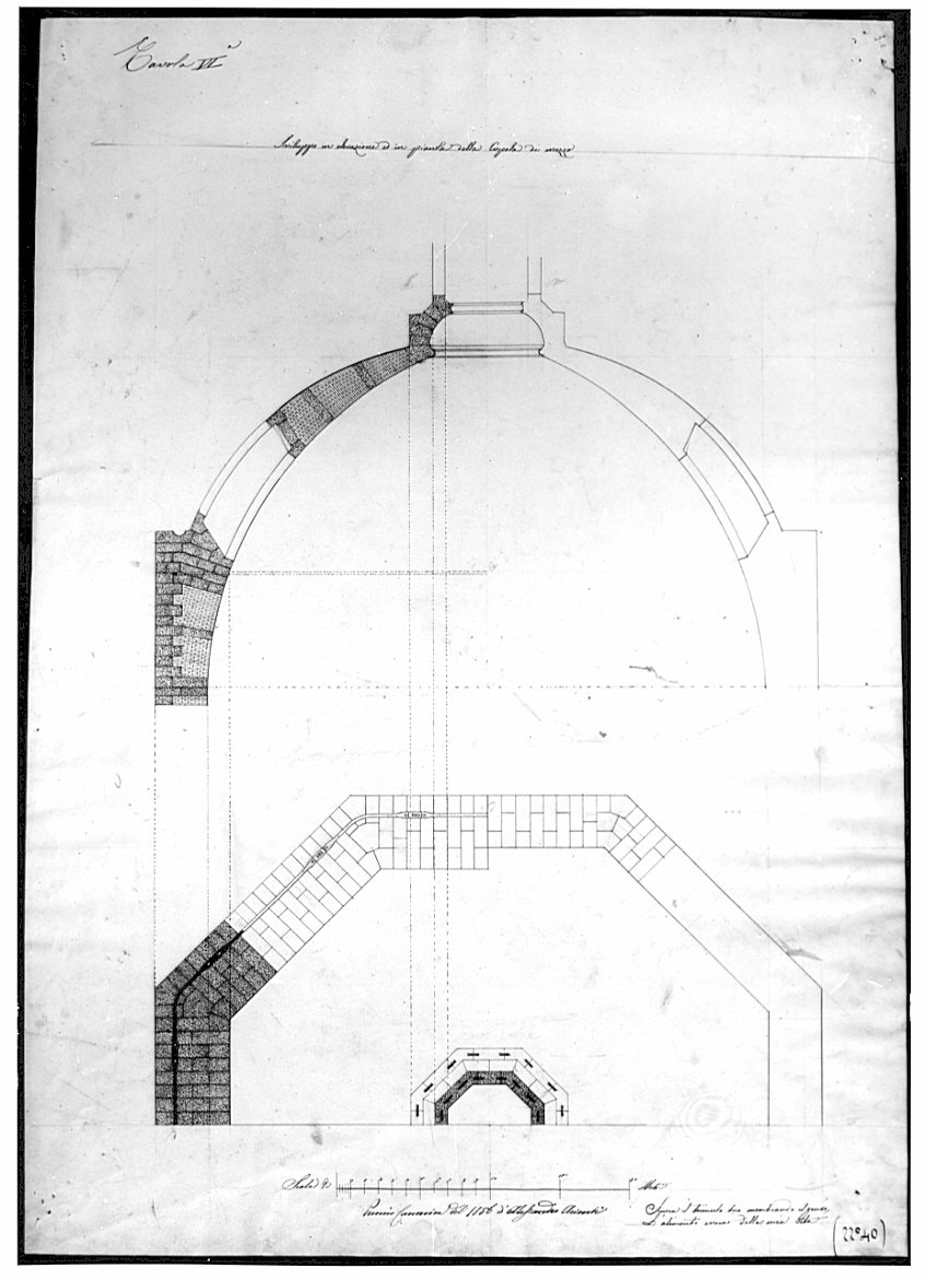 sezione, architettura: progetto per mercato di oggetti industriali e abitazioni (disegno, opera isolata) di Arienti Alessandro (sec. XIX)