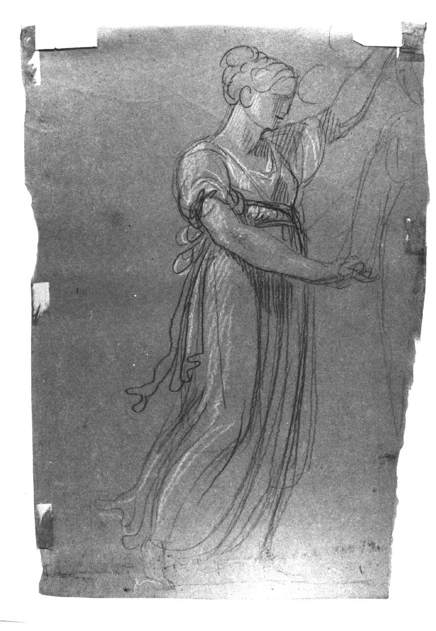 Figura di uomo ignudo che lancia un dardo, giovane nudo/ figura femminile (disegno, opera isolata) di Appiani Andrea (sec. XIX)