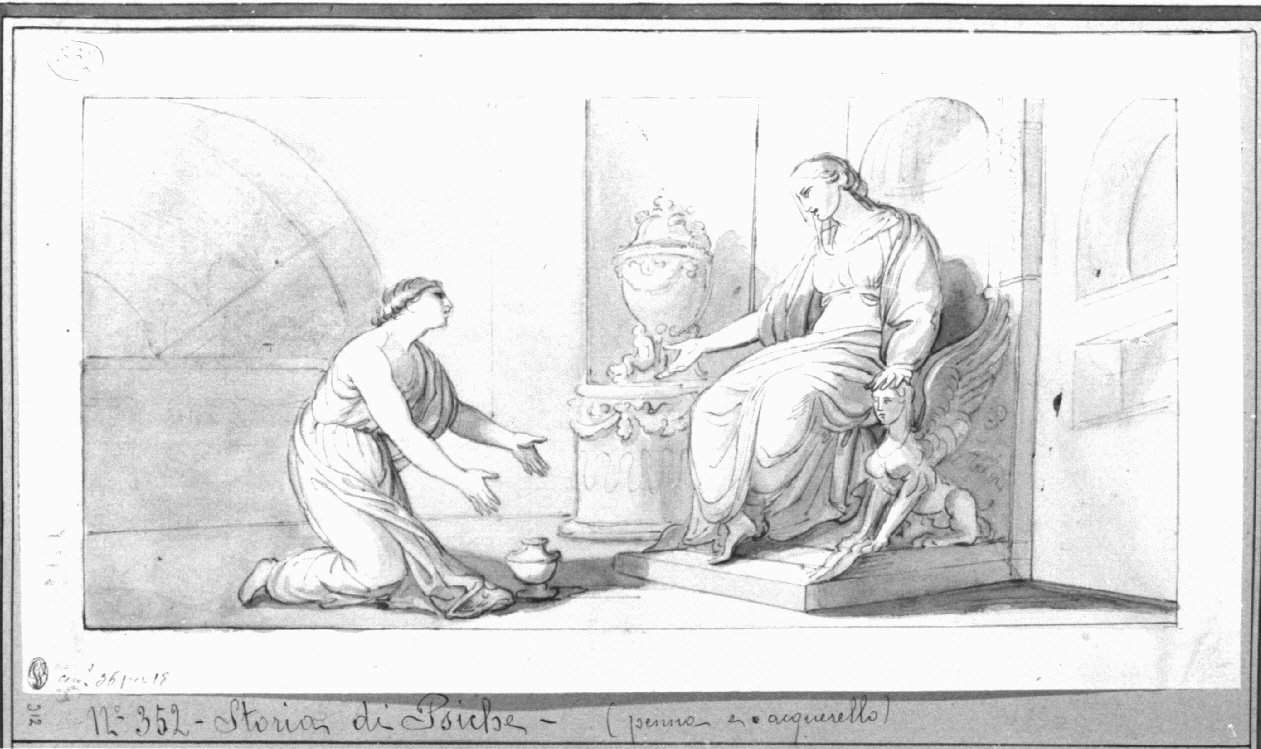 Scena mitologica, Psiche viene mandata agli inferi per prendere un cofanetto con la bellezza di Proserpina (disegno, opera isolata) di Appiani Andrea (sec. XVIII)