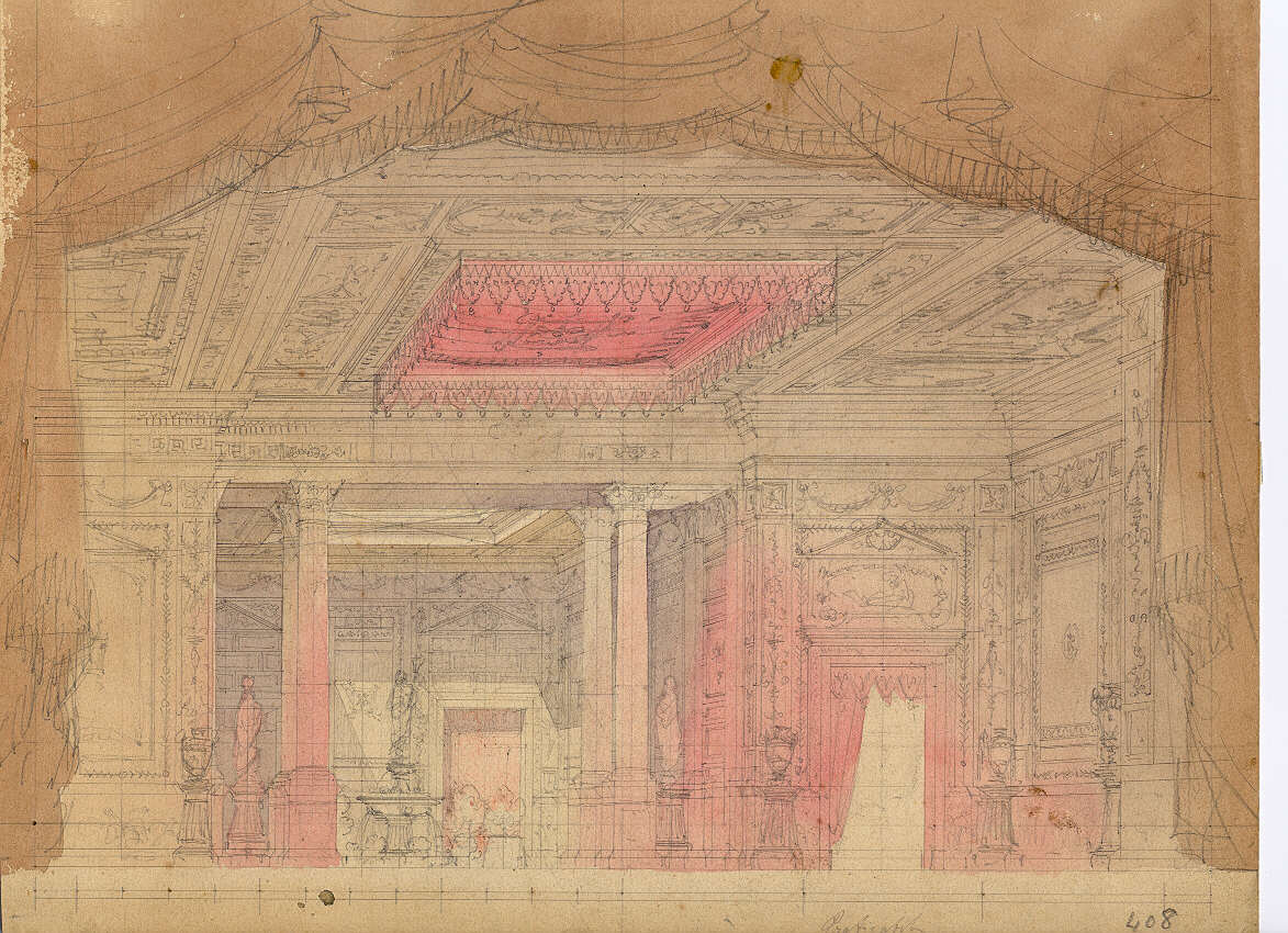 Stanza di Jone, interno di salone (disegno, opera isolata) di Ferrario Carlo (sec. XIX)