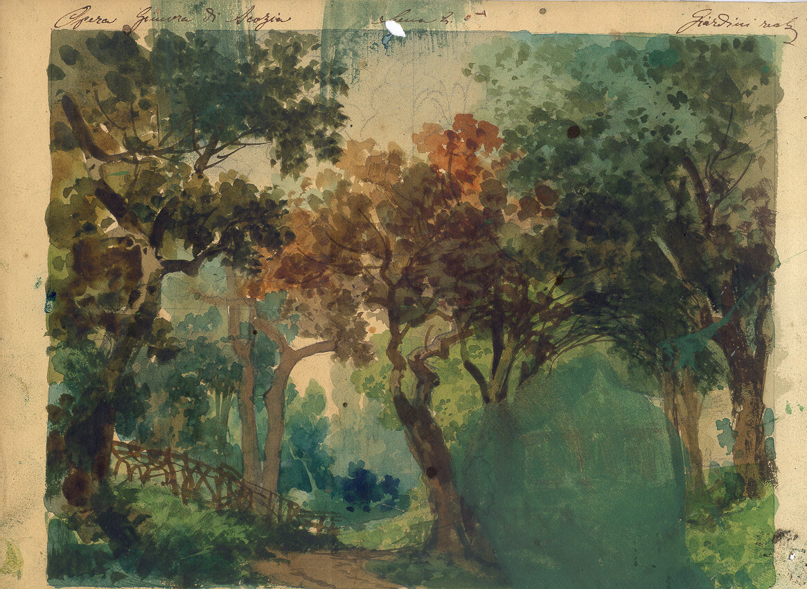 Giardini reali, paesaggio con alberi (disegno, opera isolata) di Ferrario Carlo (sec. XIX)