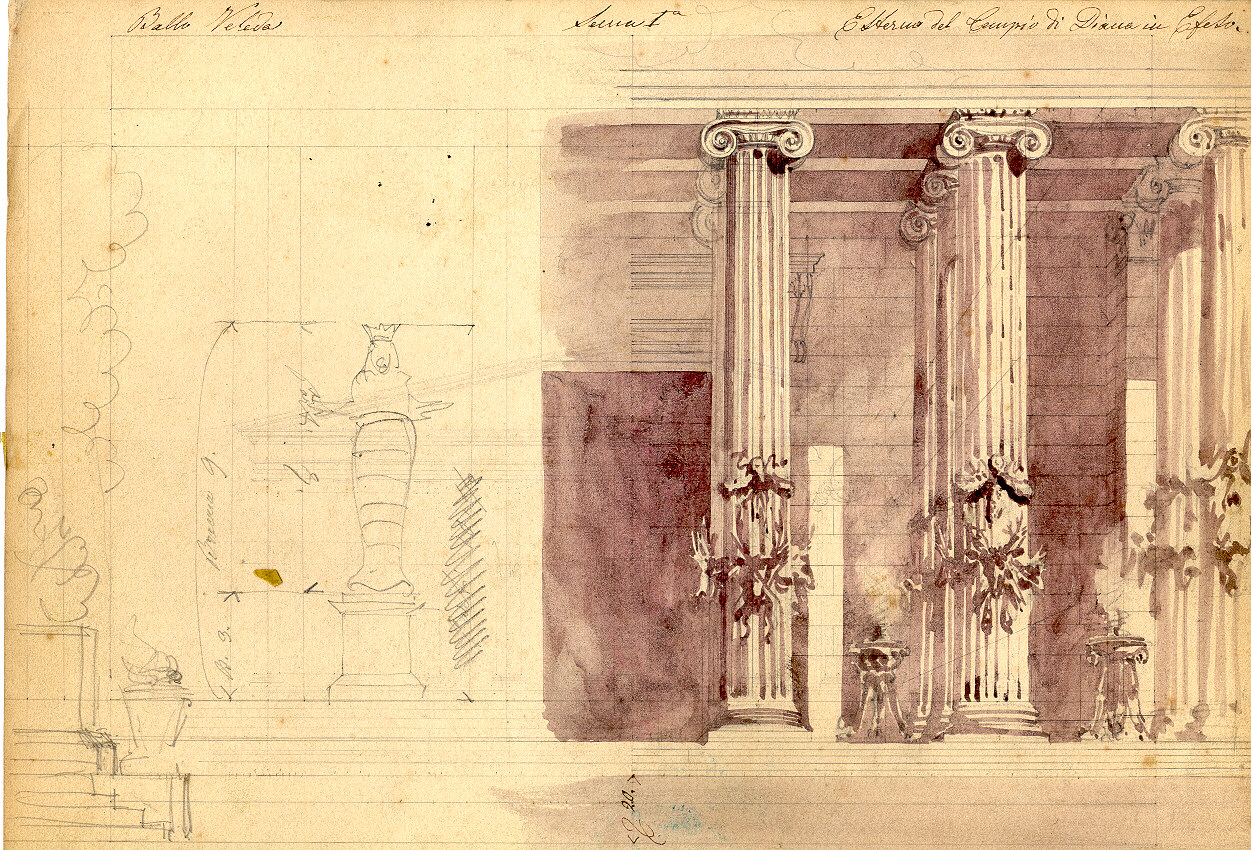 Esterno del tempio di Diana ad Efeso, tempio ionico (disegno, opera isolata) di Ferrario Carlo (sec. XIX)