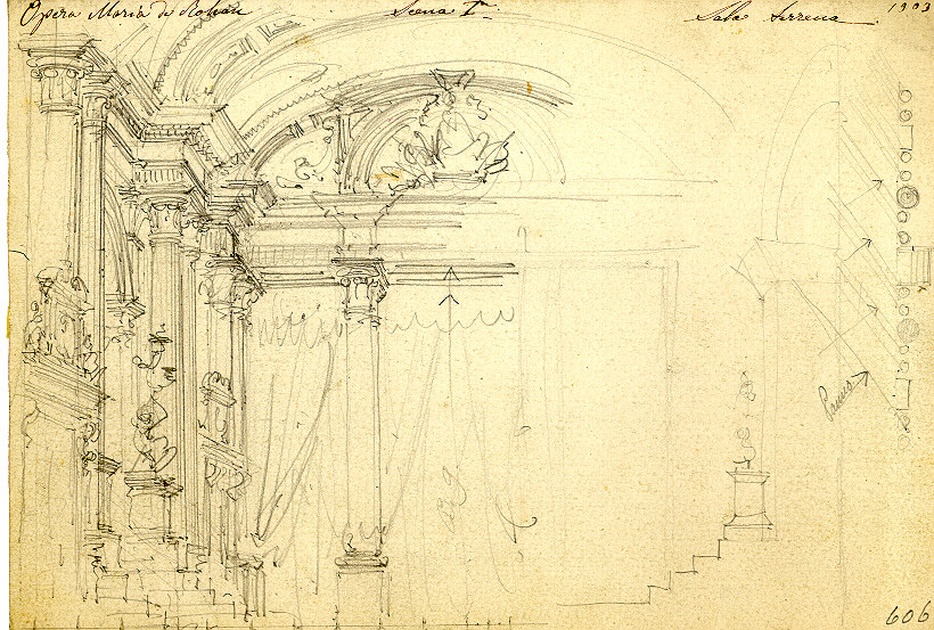 Atrio terreno del Louvre, interno (Palais du Louvre, Parigi) (disegno, opera isolata) di Ferrario Carlo (sec. XIX)