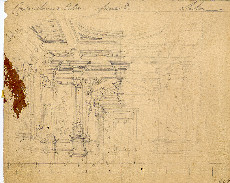 Sala nella dimora di Chevreuse, Interno di sala in stile classico (disegno, opera isolata) di Ferrario Carlo (sec. XIX)