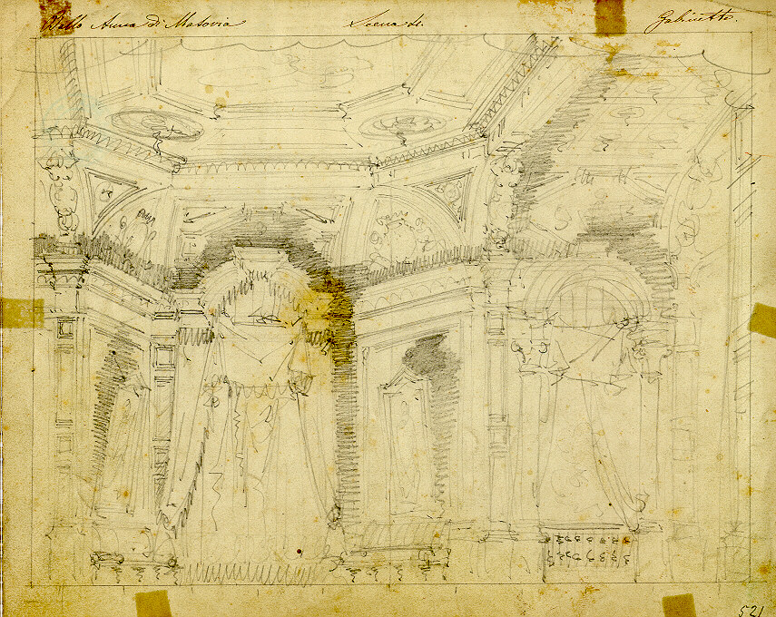 Gabinetto di alcova, Interno di salone reale (disegno, opera isolata) di Ferrario Carlo (sec. XIX)