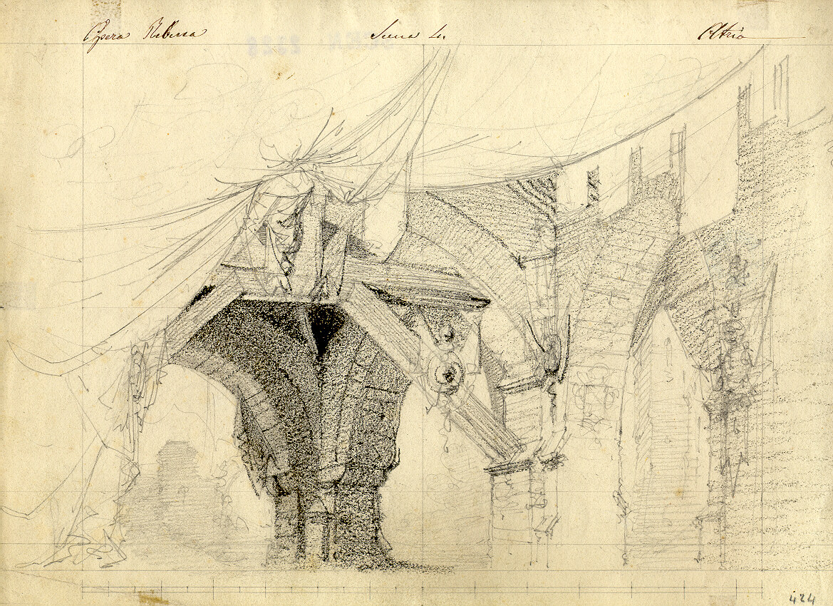 Atrio parato a festa, architettura (disegno, opera isolata) di Ferrario Carlo (sec. XIX)