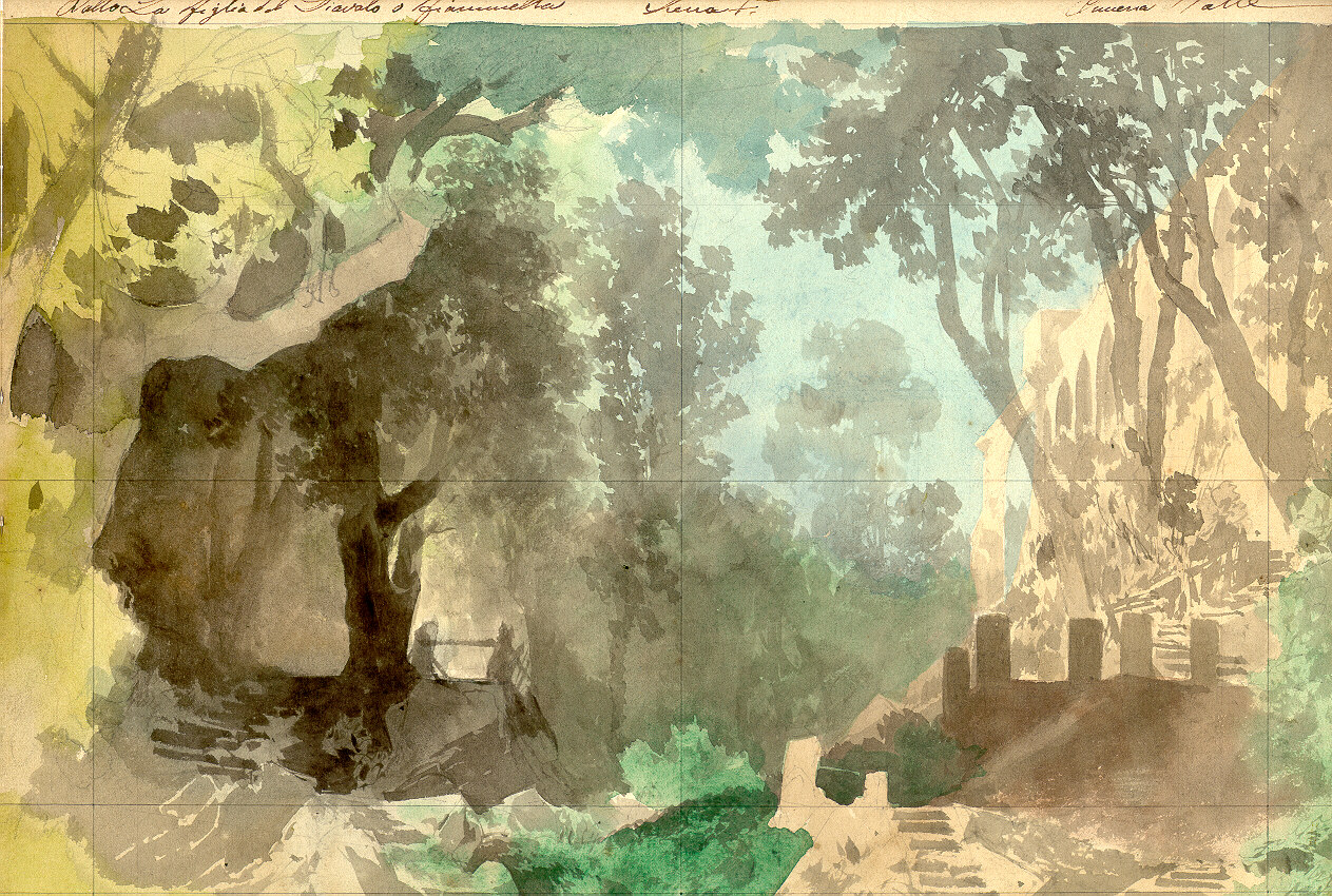 Pittoresca e ridente facciata, paesaggio con alberi (disegno, opera isolata) di Ferrario Carlo (sec. XIX)
