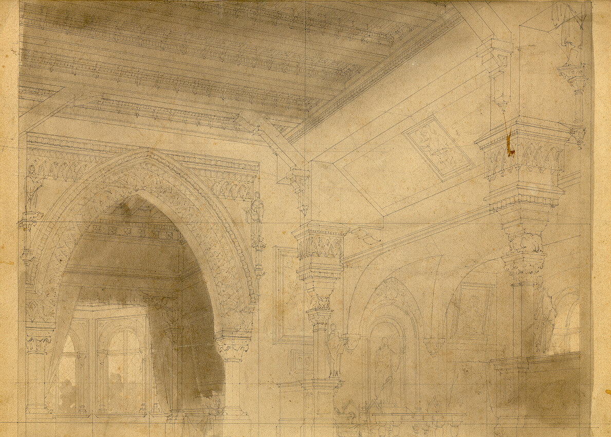 Sala in casa della contessa di Rionero, interno di palazzo (disegno, opera isolata) di Ferrario Carlo (sec. XIX)