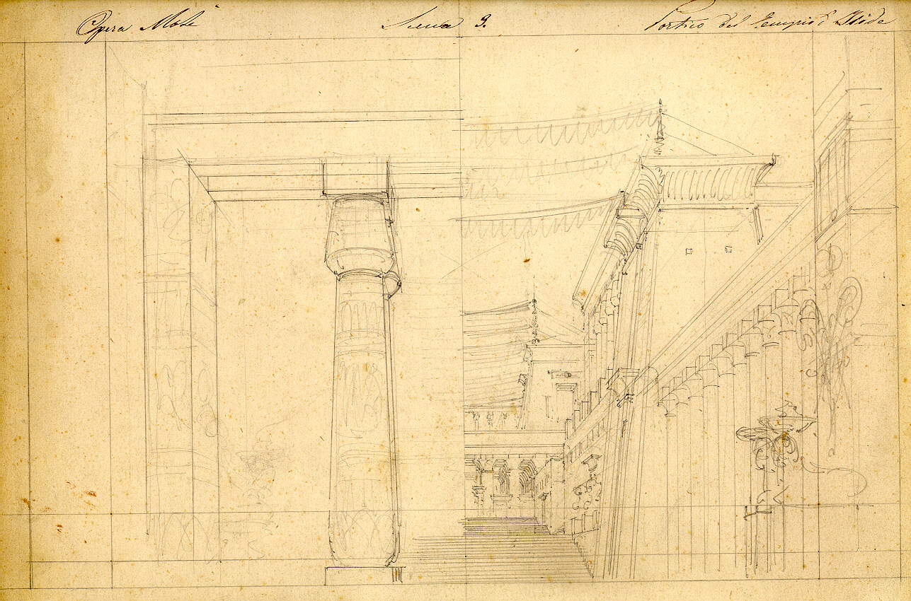 Porticato del tempio di Iside, tempio egizio (disegno, opera isolata) di Ferrario Carlo (sec. XIX)