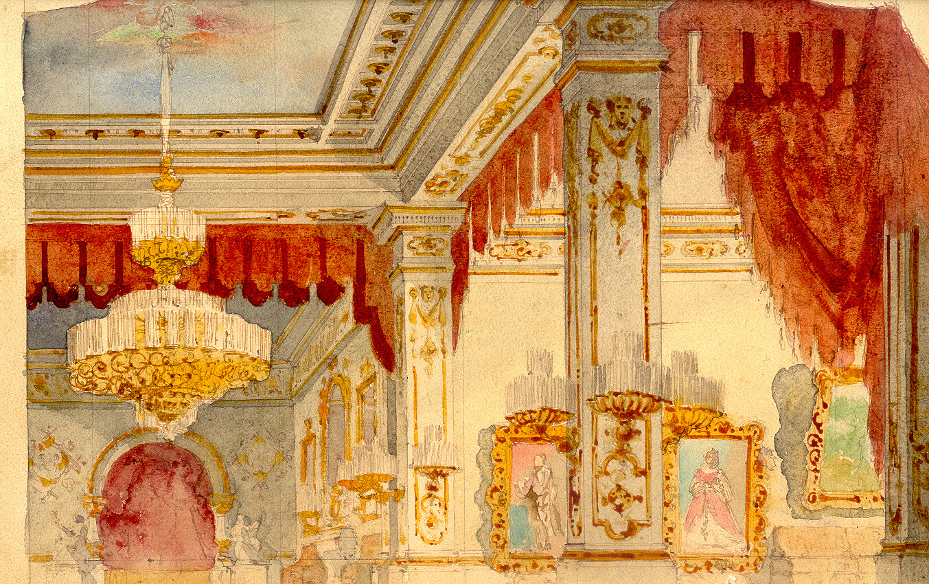 Camera attigua all'appartamento di Caterina, interno di palazzo (salone) (disegno, opera isolata) di Ferrario Carlo (sec. XIX)