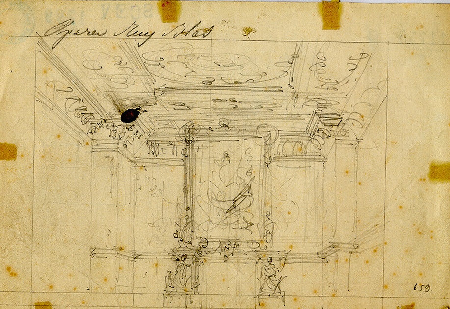 Sala reale, interno con motivi decorativi architettonici (disegno, opera isolata) di Ferrario Carlo (sec. XIX)