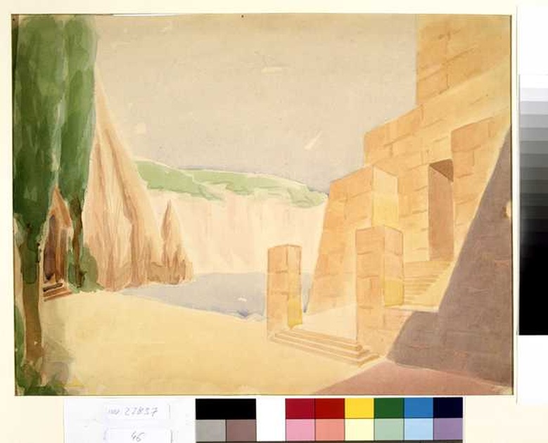 paesaggio con tempio (disegno, opera isolata) di Tamberlani Ferdinando (prima metà sec. XX)