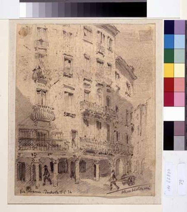 veduta di una strada di Padova (disegno, opera isolata) di Tamberlani Ferdinando (sec. XX)
