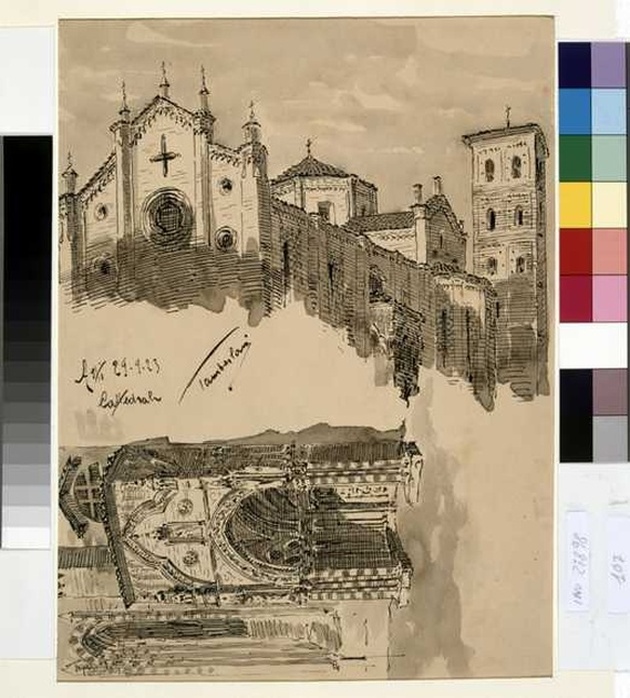 veduta della cattedrale di Asti (disegno, opera isolata) di Tamberlani Ferdinando (sec. XX)