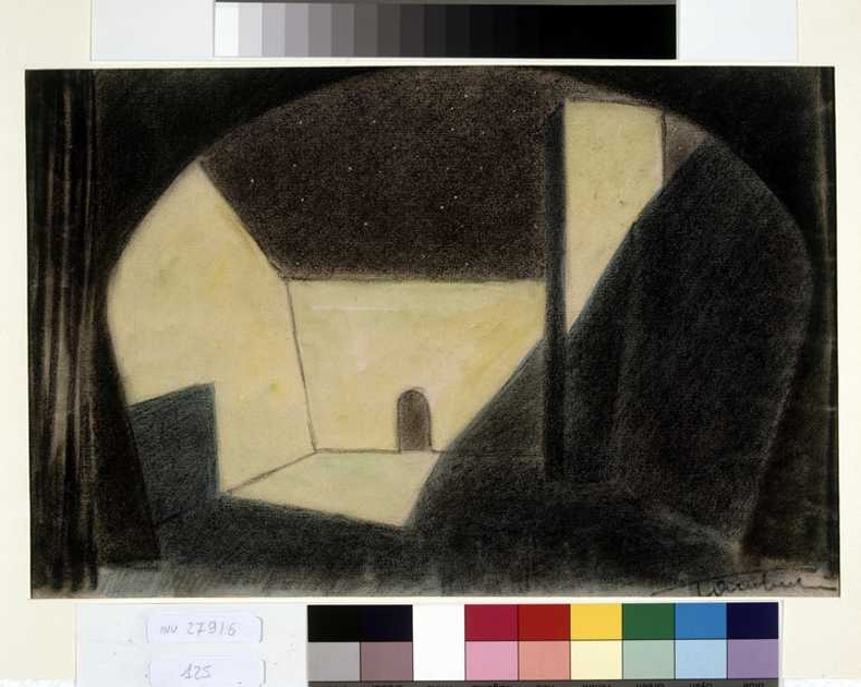 scena notturna con terrazza illuminata (disegno, opera isolata) di Tamberlani Ferdinando (sec. XX)