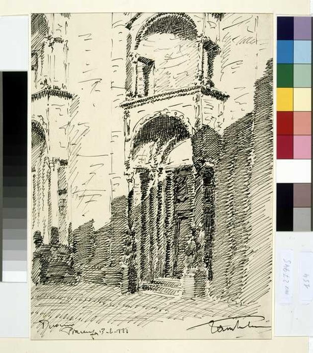 veduta del duomo di Piacenza (disegno, opera isolata) di Tamberlani Ferdinando (sec. XX)