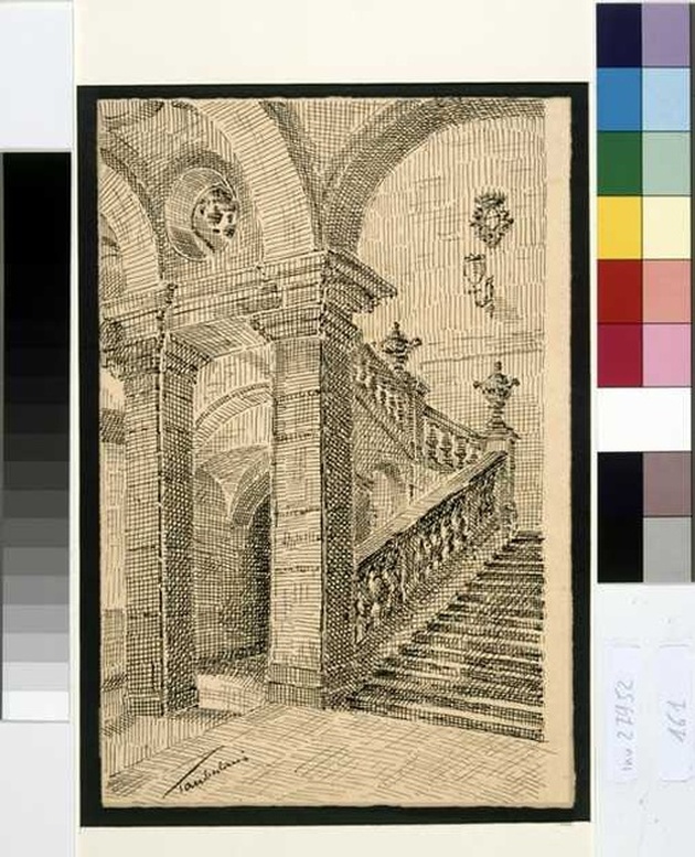 interno di palazzo (disegno, opera isolata) di Tamberlani Ferdinando (sec. XX)