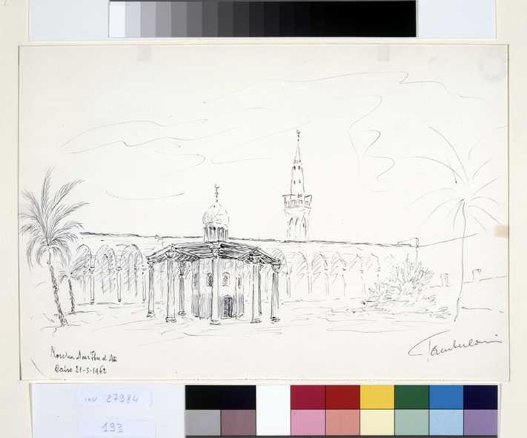 veduta della moschea del Cairo (disegno, opera isolata) di Tamberlani Ferdinando (sec. XX)