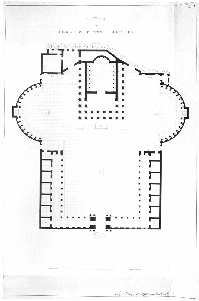 Planimetria, architettura: Foro di Augusto e Tempio di Marte Ultore (disegno, opera isolata) di Franzini Bartolomeo (sec. XIX)