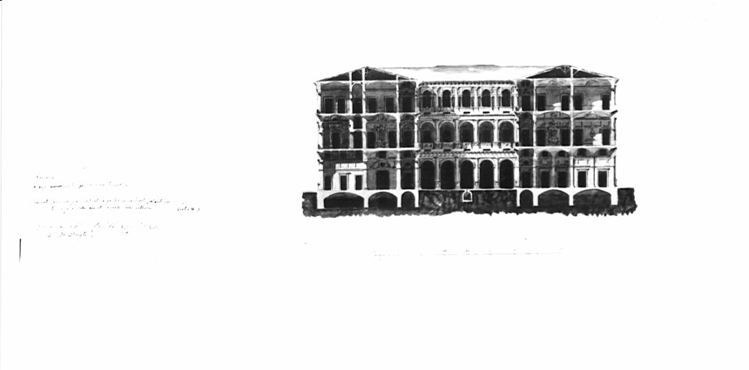 Sezione, architettura: progetto per palazzo (disegno, opera isolata) di Donghi Alessandro (sec. XIX)