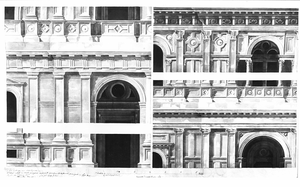 prospetti, architettura: progetto per palazzo (disegno, opera isolata) di Donghi Alessandro (sec. XIX)