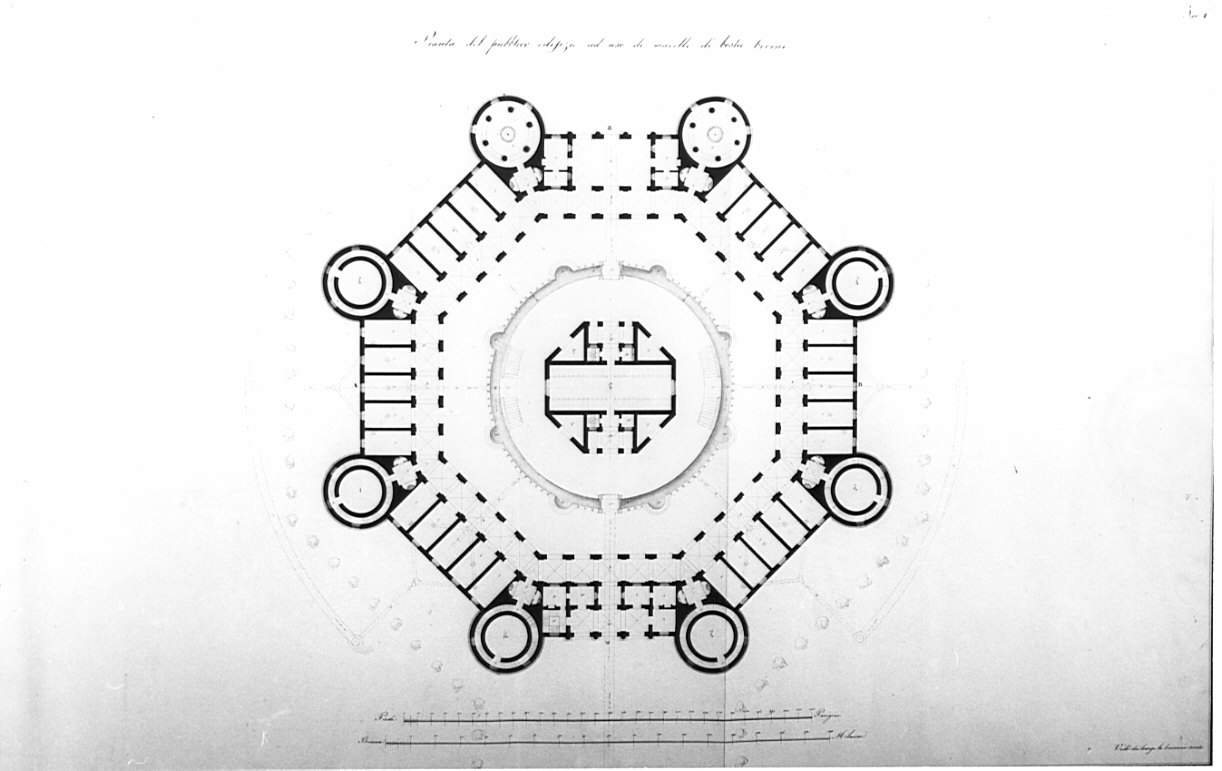 pianta, architettura: progetto di un Macello Bovino (disegno, opera isolata) di Sarti Francesco (sec. XIX)