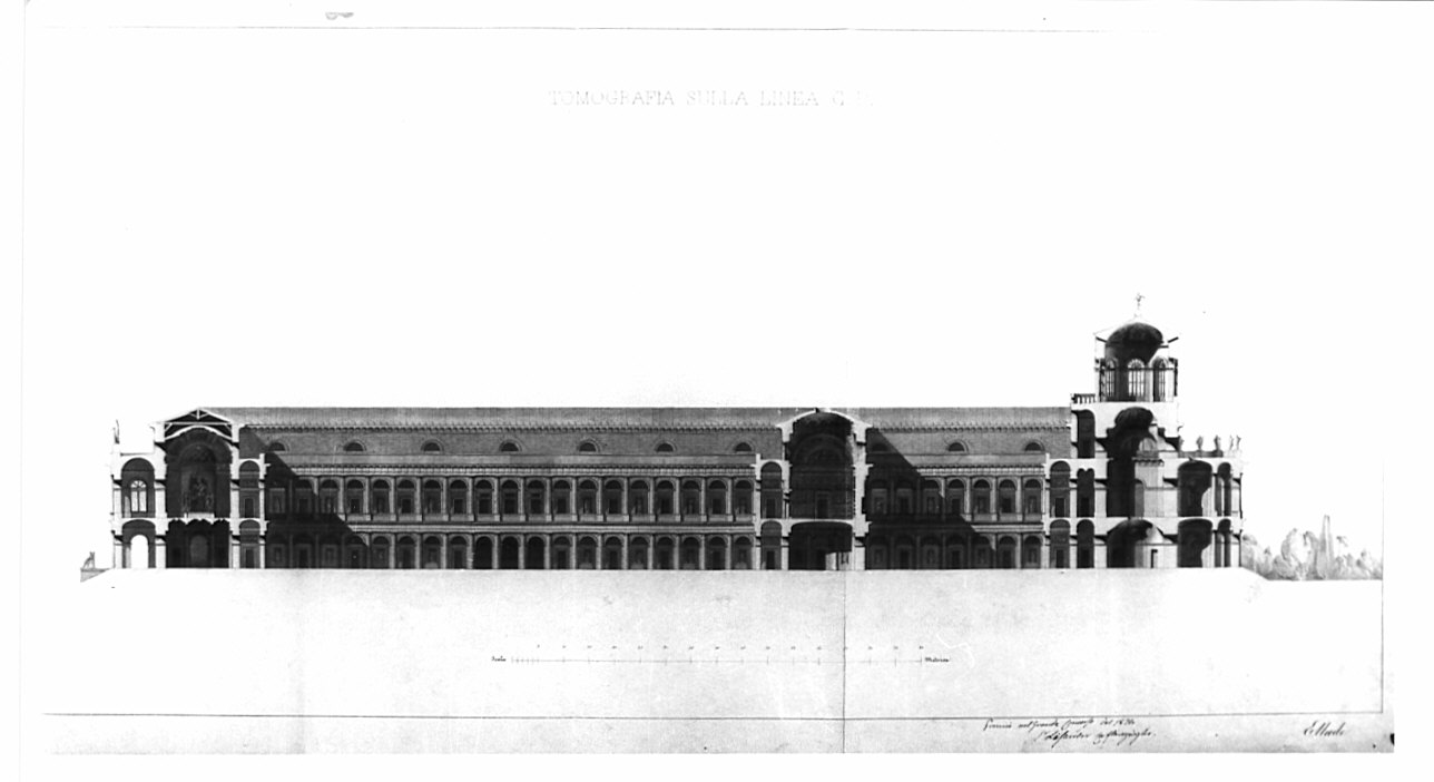 sezione, architettura: progetto per università (disegno, opera isolata) di Caftangioglu Lisandro (sec. XIX)