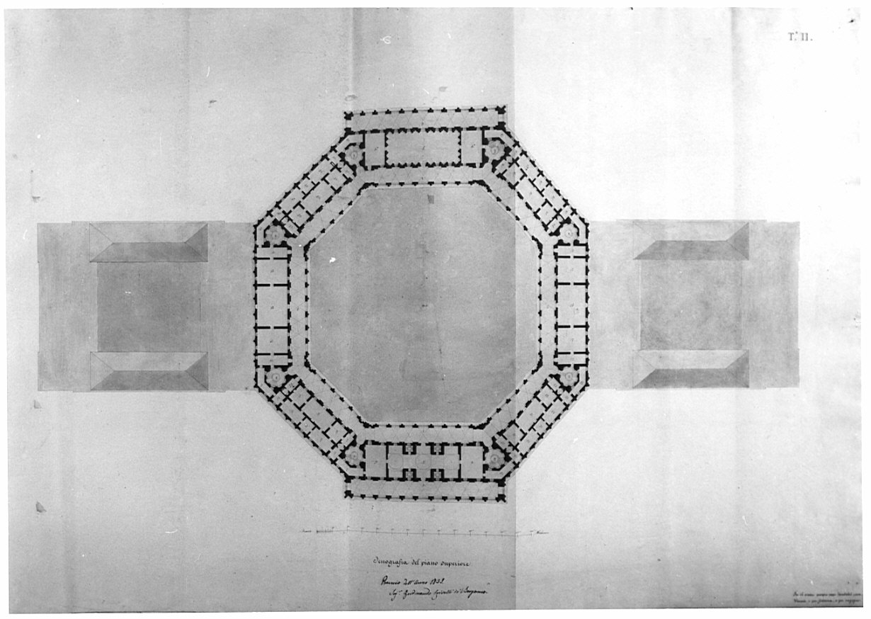 pianta del piano superiore, architettura: progetto per ufficio di Posta (disegno, opera isolata) di Crivelli Ferdinando (sec. XIX)