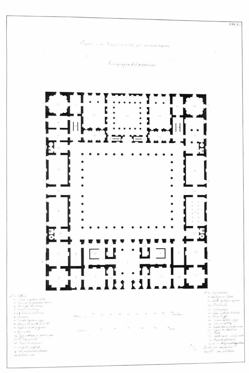 planimetria, architettura: progetto per palazzo (disegno, opera isolata) - ambito italiano (primo quarto sec. XIX)