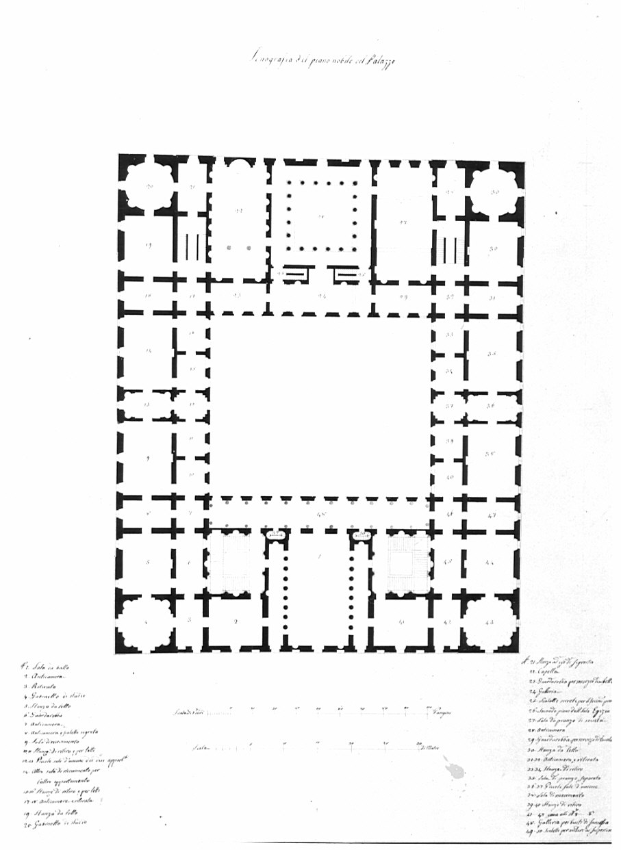 pianta, architettura: progetto per palazzo (disegno, opera isolata) - ambito italiano (primo quarto sec. XIX)