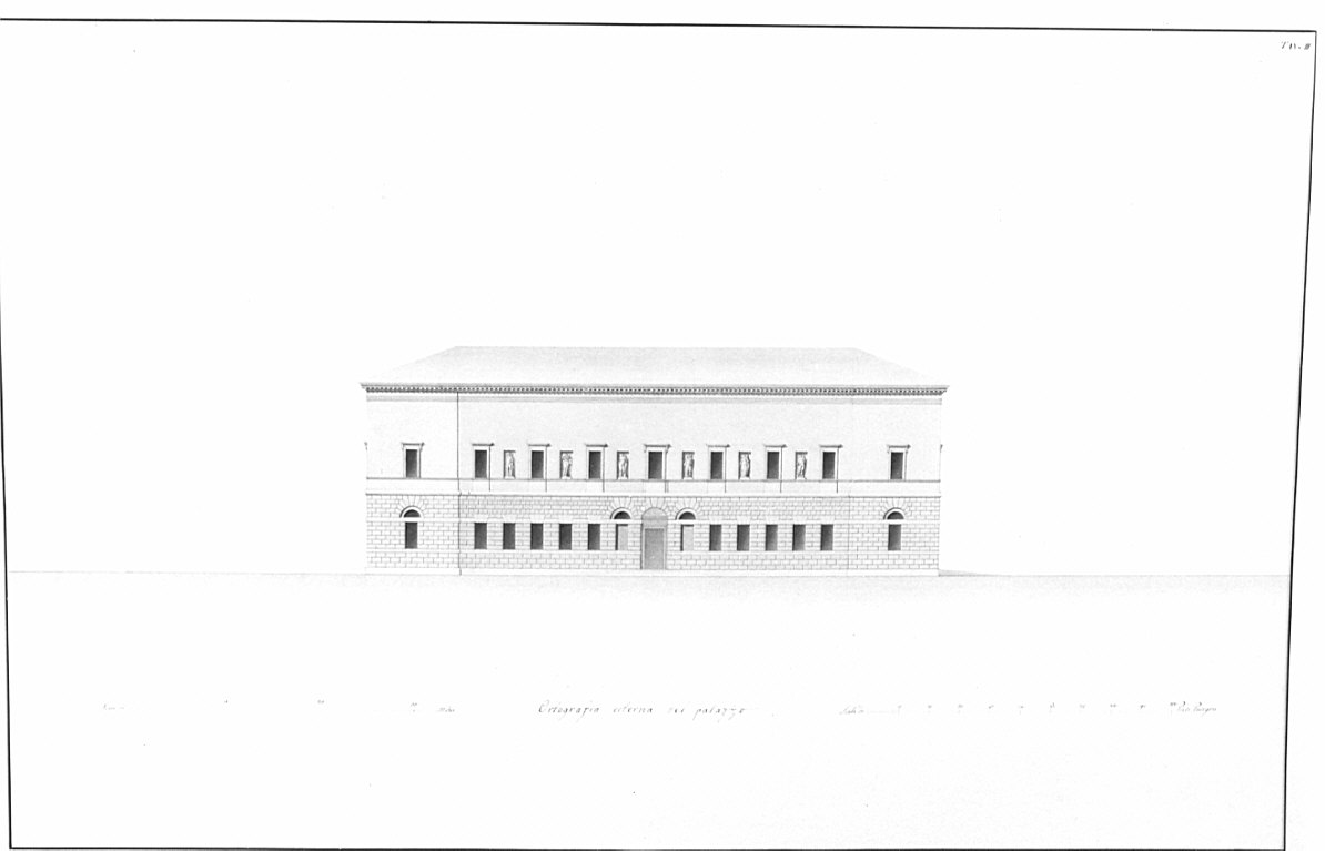 prospetto, architettura: progetto per palazzo (disegno, opera isolata) - ambito italiano (primo quarto sec. XIX)