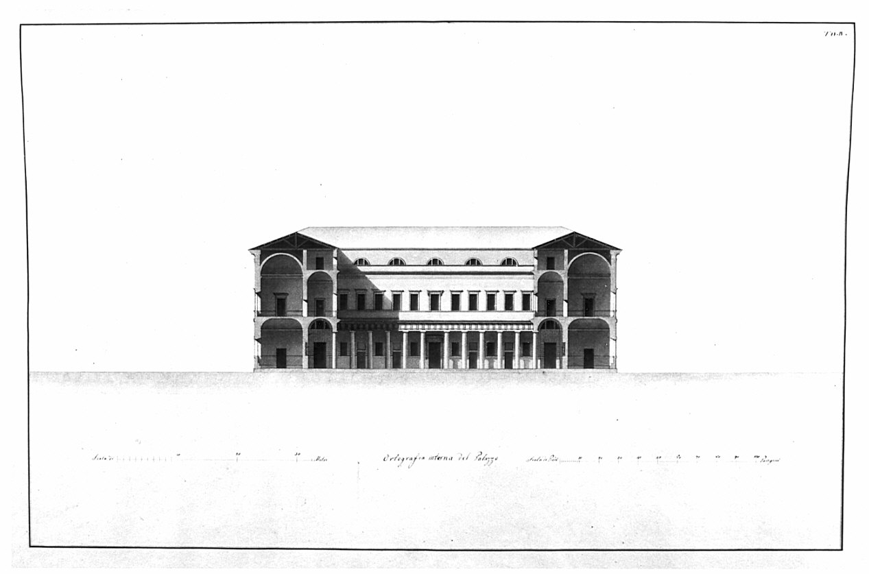 prospetto, architettura: progetto per palazzo (disegno, opera isolata) - ambito italiano (primo quarto sec. XIX)