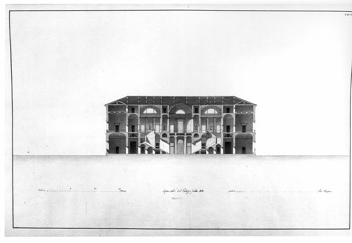 sezione, architettura: progetto per palazzo (disegno, opera isolata) - ambito italiano (primo quarto sec. XIX)